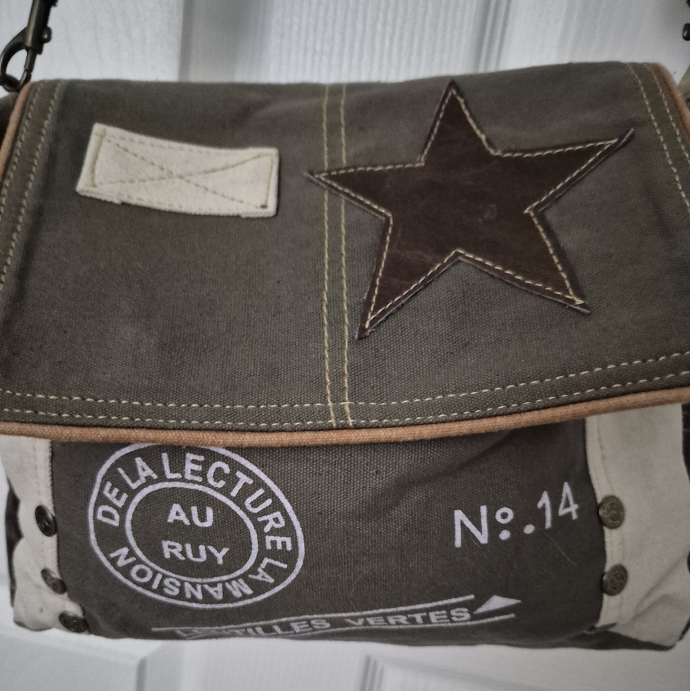 Myra Army Green, Creamy White Adustable Crossbody Messenger Bag
